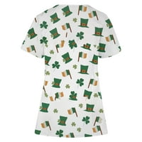 Štednja ženska košulja St.Patricke Lucky Green Day Pokloni Kratki rukav za žene Djelovina Grafički ispis Pulover Ugodne džepove Radne uniforme Vrhovi V-izrez Tee Majica Green XXL
