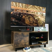 Rustikalna smeđa TV konzola sa push-to-otvorenim ormarom za TV do 65-in / staklenih TV stakla za dnevnu