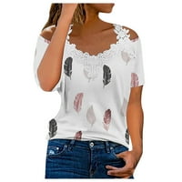Ženski bluze Ženska ljetna modna casual v čipka za vrat s ramena majica kratkih rukava Top bijeli xxxl