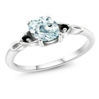 Gem Stone King Sterling Silver Sky Plavi akvamarin i crni dijamantski prstenovi za žene za žene