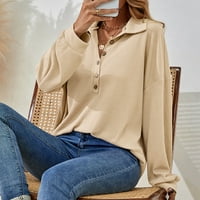 Jesenski vrhovi za žensku modnu casual revel puni gumb s dugim rukavima Torp bluza Torbice Poliester Khaki S