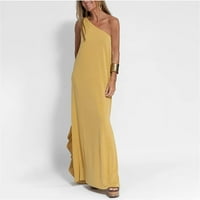 Bazyrey maxi ljetne haljine za žene casual ljetne haljine ženske jedno rame Labavi kratki rukav fit & flare dressse žuta m