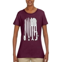Zastava Hobbie Vodovodni učvršćivanje vodoinstalatera Americana American Pride Womens Grafička majica, Maroon, X-Veliki