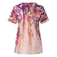 Ljetne teže su vrh za ženske modne cvjetne ispisane bluze pulover V-izrez kratkih rukava majica Fit majice