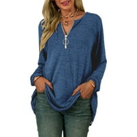 Ženska majica okrugli vrat dugih rukava sa dugmetom sa dugim rukavima Jednobojno pulover dame odjeću