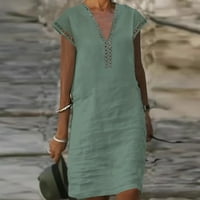 Ljetne haljine Boho casual pamučna haljina s kratkim rukavima čipka V Vrat Boho Beach labav elegantan