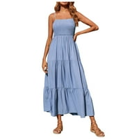 Haljine za žene ženski a-linijski kvadratni dekolte od pune sredine boemske plaže A-line haljine svijetlo plavi xl