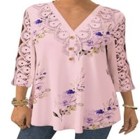 JASTVH Žene Formalne poslovne majice čipka cvjetna bluza s tiskanim rukavima