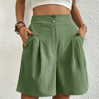 USMIXI ženski kratke hlače sa visokim strukom Ljeto dugme lagane labave ravne kratke hlače Ležerne prilike sa čvrstim naborom širokim nogama sa džepom zelenom l