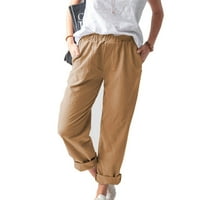 Ženska ljetna casual elastična struka labave noge udobne ravne duge hlače sa džepom ženske rastezanje pune boje duge pantalone dama meka odjeća za žene