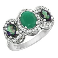 10k bijeli zlatni prirodni hq smaragd i mystic topaz 3-kameni prsten ovalni dijamant akcent, veličine 10