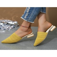 Oucaili Žene Mules uperene sa sandale za prste Chunky Heel Summer Sandal Protuklizne mrežne cipele Ležerne cipele Vjenčanice Žuta 7