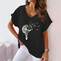 Žene Casual T majice Mekani pamučni mješavina valjani kratki rukav grafički cvjetovi ispisani V izrez
