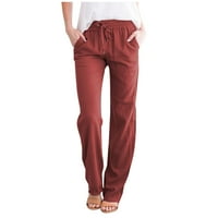 Efsteb široke pantalone za žene za ženske pantalone Udobne solidne pamučne patlone elastične strukske