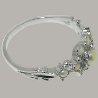 Britanci napravili tradicionalni čvrsti čvrsti zlatni prsten sa kulturom sa kultiviranim bisernim i opalnim ženskim Obećanjem prstena - Opcije veličine - Veličina 4,25