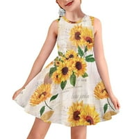 PZUQIU Sunflower Print Midi haljina za djevojčice 13-14, elastična struka Swing Twirly Haljina bez rukava