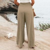 Ženske hlače široke noge visoke ležerne kaznene pantalone sa dvostrukim plusom sa džepovima
