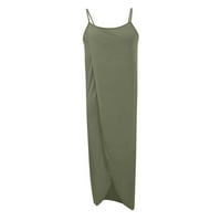 Haljine za žene plus veličine ženski V-izrez Maxi bez rukava Maxi Solid Neregularni smjeni Ljetne haljine vojska zelena s