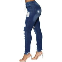 Ženska rastezanje uznemirene mršave traperice pantalone traper pantalone za crtanje tamno plave xl