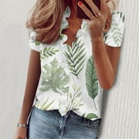 Žene izlaske ljetnih t majica Ruffle V izrez Loot Fit Palve lišće na vrhu tiskane kratkih rukava elegantni
