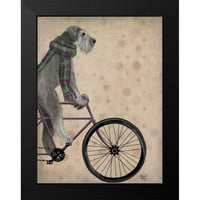 FAB Funky Black Modern Frammed Museum Art Print pod nazivom - Schnauzer na biciklu, siva