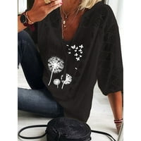 Ljetni vrhovi za žensku pulover bluzu V-izrez rukave čvrste crne s