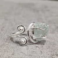 Prirodni akvamarinski prsten, grubi Aquamarinski draguljski prsten, mart rođendan, dizajner, srebro,
