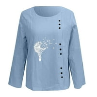 Žene bluza s dugim rukavima Maslačak za print silazne majice za vrat pamučna posteljina majica jesen
