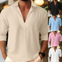 Muškarci V izrez Solid Boja majica Casual Dugi rukav Mišić Slim Fit Tee Bluza Top Khaki XL