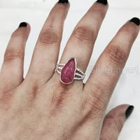 Prirodni rubinski prsten, grubi rubin gusjenični prsten, jul rodne kamen, tački bend, srebro, ženski prsten, božić, zahvalnosti, ručno rađeni, nakit, red nakita