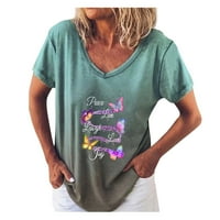Žene Rainbow Gradientno pismo Ispiši kratki rukav V-izrez labav pulover T-majice bluza s