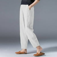 Žene casual hlače Prozračne pamučne posteljine džep elastični struk labavi pantalone
