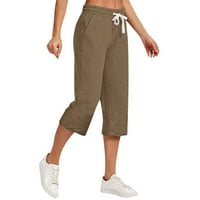 USMIXI na prodaju CAPRIS za žene Ženske kapri hlače plus veličine casual čvrstim vučnim elastičnim strukom posteljine oširene pantalone sa širokim nogama noseći pantalone sa džepom