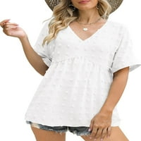 Sanviglor Women Ljeto vrhovi pola majica s pola rukava V izrez T majica Comfy Pulover Holiday Tunika Bluza White 2xl