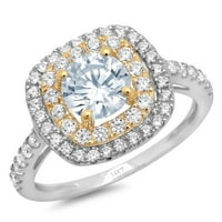 1. CT sjajan okrugli rez prozirni simulirani dijamant 18k bijeli žuti zlatni halo pasijans sa accentima prsten sz 6.5