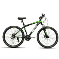 Feildoo 26 MTB brdski bicikl, aluminijski okvir, 17 okvir, hardtail bicikl za muške žene, brzina Shimano, puni vilica za ovjes i dvostruki disk kočnica -black & white & zelen