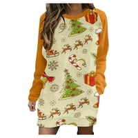 Sretan Božić !!! Qwang haljine za žene ženski božićni digitalni tisak okrugli vrat dugih rukava džepna