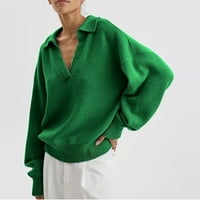 Ženska modna moda V izrez dugih rukava Pleteni ležerni džemper vrhovi