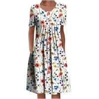 Ljetne haljine na prodaju za žene za žene kratki rukav za tisak cvjetnog uzorka Okrugli vrat Midi fit