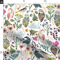 Pamuk Sateen Stolcloth, 90 okrugli - snovi velike ptice botanički cvjetni sova FERN zelena ptica šuma