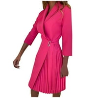 Ženska haljina mini puna lina bez rukava, haljina s V-izrezom vruće ružičaste m