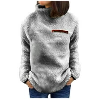 Ženske puni u boji Ležerne duksere Topla mekana posada pulover Duksevi dugih rukava Grey M