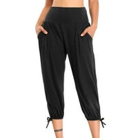 Ženske obrezirane joge hlače elastična visoka struka Fitness Workhing gamaše labave casual comfy duksevi lounge joggers sa džepovima crna s
