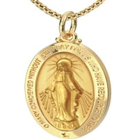 Ženske 14k žuto zlato čudesna Djevica Marija čvrsta ovalna polirana privjesna ogrlica