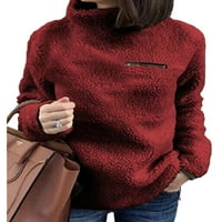 Neilla Ženski džemper Čvrsta boja Dukserice Voditeljski pulover Duge nejasne duksere vino s dugim rukavima crveno xl