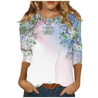 HANAS ženska ljetna casual tiskana majica, okrugli vrat tunike sa rukavima od sedam tačaka, modna labava bluza