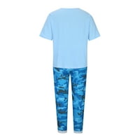 Ženski setovi Outfit Print CrewNeck Polupankovac Pulover majice + hlače pantalone postavljene plave veličine xxxl