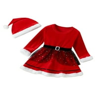 Dječja dječja djevojka božićna haljina odjeća, plišana obloga dugih rukava + santa šeširki sede 2 godine
