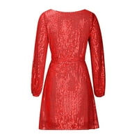 Ženska modna labava duga rukava ravna seksaka sjajnu haljinu za zabavu Crvena XXL