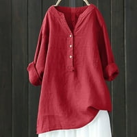 Miluxas ženske pamučne majice pamučne majice dole V bluza za vrat Ležerne prilike dugih rukava Visoki niski donji vrhovi crveni 10